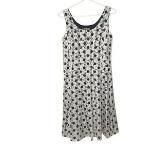 Laura Sleeveless Dress Womens S/M Black White Floral Polka Dot Midi A-Line